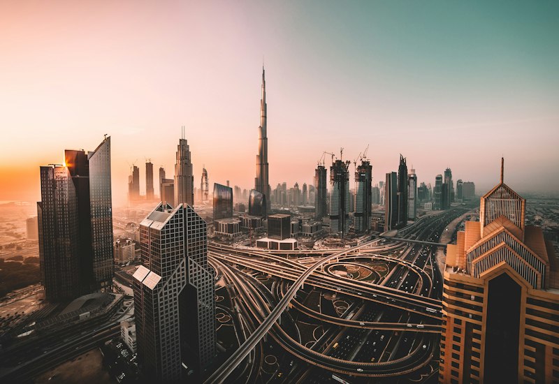 Dubai skyline at sunset